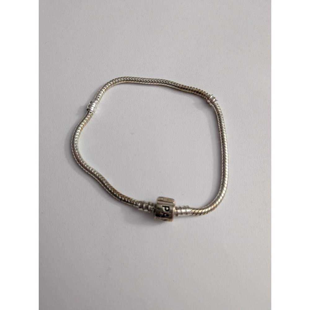 Snake Chain Bracelet Silver Barrel Clasp Logo Charm